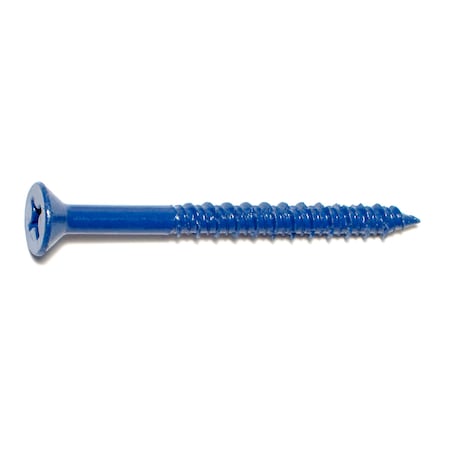 Midwest Fastener Masonry Screw, 1/4" Dia., Flat, 2 3/4 in L, Steel Blue Ruspert, 100 PK 09282